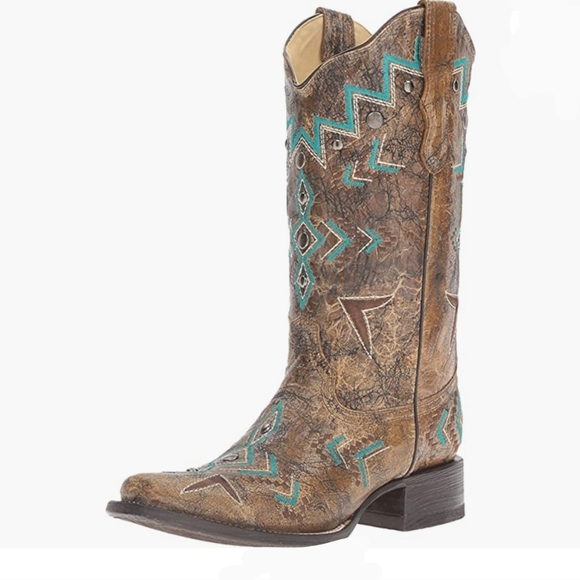 CORRAL E1024 Brown/turquoise aztec distressed cowgirl boots square toe sz 7.5 - Picture 16 of 16